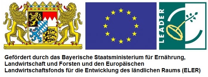  Förderhinweise mit Bilder der Bayerischen Staatsregierung, europäischen Flagge und Leader- das Bild wird mit Klick vergrößert 