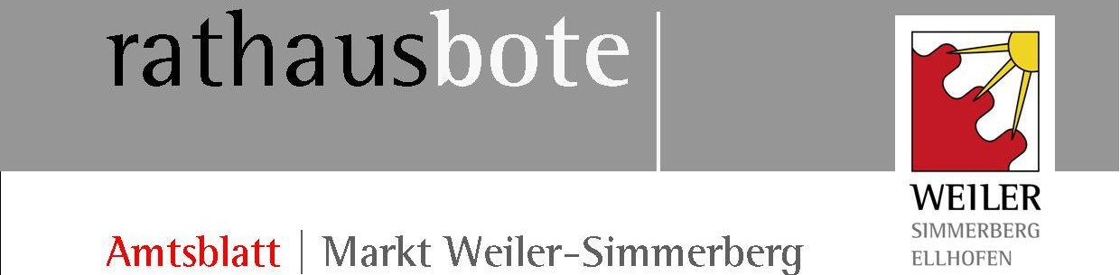  Aum dem Kopfbogen des Amtsblattes steht oben in schwarzer Schrift rathaus und in weißer Schrift bote, rechts oben ist das Wappen des Marktes Weiler-Simmerberg und Ellhofen zu sehen 
